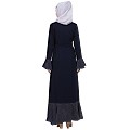 Designer abaya with Polka dotted frills- Navy Blue